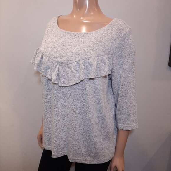 3/$20 ONLY Ruffled Flounce Knit Top Boat Neck 3/4 Sleeve Super Stretchy Pullover - Picture 9 of 16